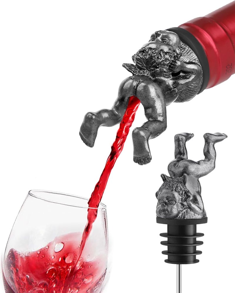 sodknow Funny Cherub Wine Pourer, Novelty Angel Bottle Stopper and Liquor Pour Spout, Metal Upside-Down Cherub Wine Bottle Topper for Party Bar Cart Decor, Gag Gift for Wine Lovers, Fits Most Bottles - Image 1
